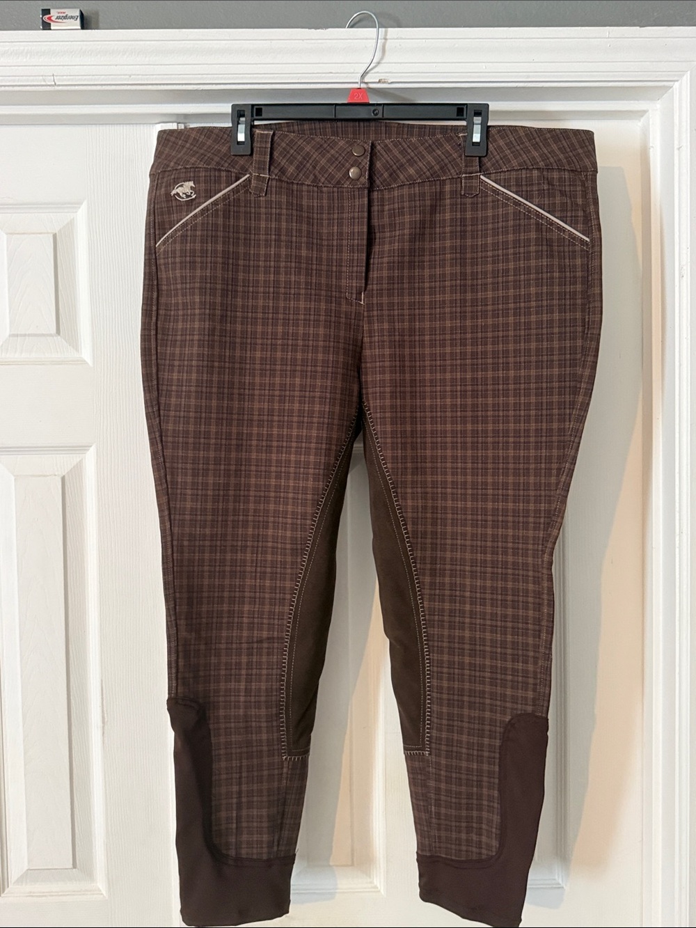 Piper NWT Brown Plaid Equestrian Breeches with Dark Knee Patch
